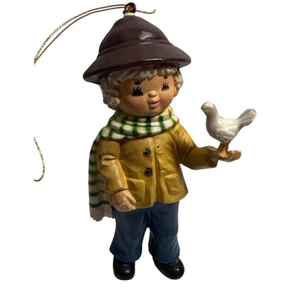Bradford Ornament Boy With Dove Bird 3" Tall Christmas1983